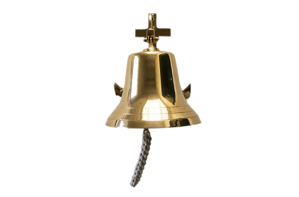 Mosiężny dzwon żeglarski z kotwicą, dzwon pokładowy z mosiądzu