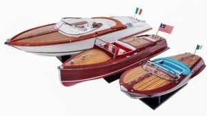 Drewniane modele łodzi motorowych Riva, Chris Craft, Wally, Arno XI