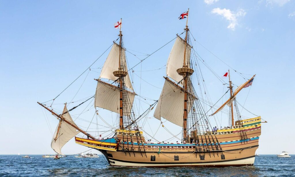 „Mayflower” – trójmasztowy galeon Pielgrzymów, Ojców Założycieli, który odmienił losy Ameryki Północnej